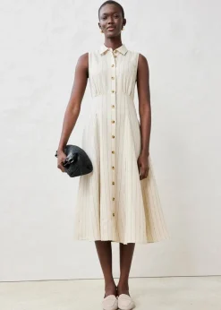 bonprix Bekleidung·Pullover & Strickjacken|Premium|Hemdblusenkleid aus reinem Leinen hellsand gestreift