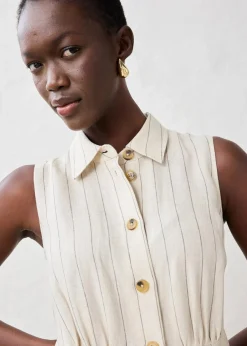 bonprix Bekleidung·Pullover & Strickjacken|Premium|Hemdblusenkleid aus reinem Leinen hellsand gestreift