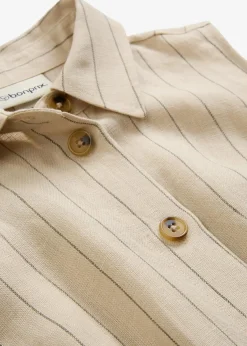 bonprix Bekleidung·Pullover & Strickjacken|Premium|Hemdblusenkleid aus reinem Leinen hellsand gestreift