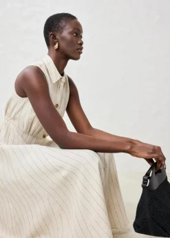 bonprix Bekleidung·Pullover & Strickjacken|Premium|Hemdblusenkleid aus reinem Leinen hellsand gestreift