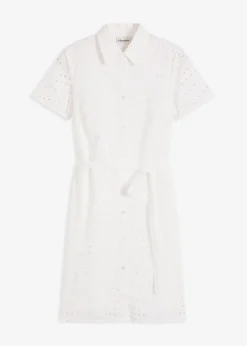 bonprix Bekleidung·Pullover & Strickjacken|Kleider|Hemdblusenkleid aus reiner Baumwolle weiß