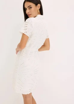 bonprix Bekleidung·Pullover & Strickjacken|Kleider|Hemdblusenkleid aus reiner Baumwolle weiß