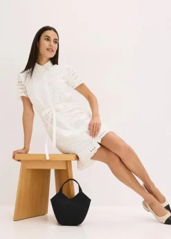 bonprix Bekleidung·Pullover & Strickjacken|Kleider|Hemdblusenkleid aus reiner Baumwolle weiß