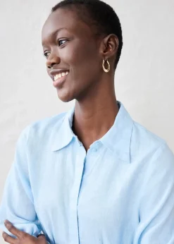 bonprix Bekleidung·Pullover & Strickjacken|Kleider|Hemdblusenkleid aus reinem Leinen eisblau