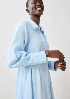 bonprix Bekleidung·Pullover & Strickjacken|Kleider|Hemdblusenkleid aus reinem Leinen eisblau