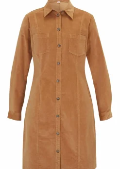 bonprix Kleider|Bekleidung·Pullover & Strickjacken|Hemdblusenkleid Cord, Stretch eiskaffee