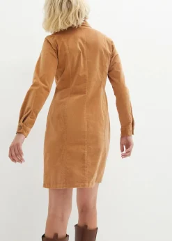 bonprix Kleider|Bekleidung·Pullover & Strickjacken|Hemdblusenkleid Cord, Stretch eiskaffee