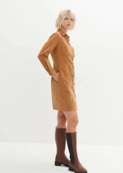 bonprix Kleider|Bekleidung·Pullover & Strickjacken|Hemdblusenkleid Cord, Stretch eiskaffee