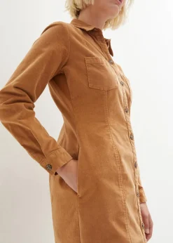 bonprix Kleider|Bekleidung·Pullover & Strickjacken|Hemdblusenkleid Cord, Stretch eiskaffee