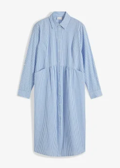 bonprix Kleider|Bekleidung·Pullover & Strickjacken|Hemdblusenkleid gestreift mittelblau/weiß gestreift