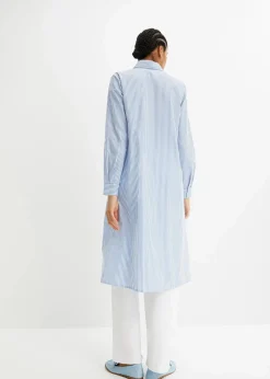 bonprix Kleider|Bekleidung·Pullover & Strickjacken|Hemdblusenkleid gestreift mittelblau/weiß gestreift