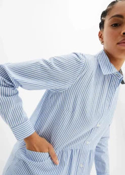 bonprix Kleider|Bekleidung·Pullover & Strickjacken|Hemdblusenkleid gestreift mittelblau/weiß gestreift