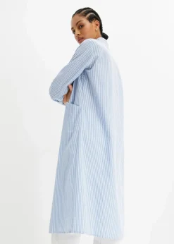 bonprix Kleider|Bekleidung·Pullover & Strickjacken|Hemdblusenkleid gestreift mittelblau/weiß gestreift