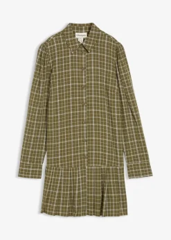 bonprix Kleider|Hemdblusenkleid mit Karomuster oliv kariert