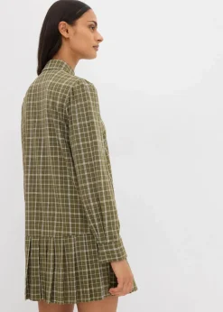 bonprix Kleider|Hemdblusenkleid mit Karomuster oliv kariert