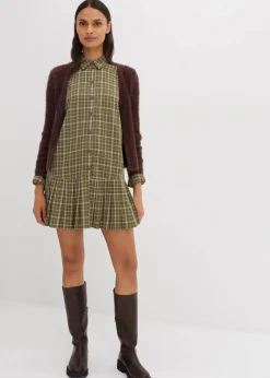 bonprix Kleider|Hemdblusenkleid mit Karomuster oliv kariert