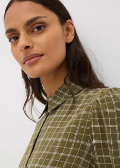 bonprix Kleider|Hemdblusenkleid mit Karomuster oliv kariert