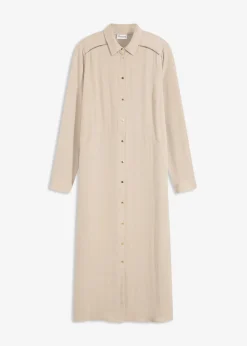 bonprix Bekleidung·Pullover & Strickjacken|Kleider|Hemdblusenkleid mit Leiterspitze sand