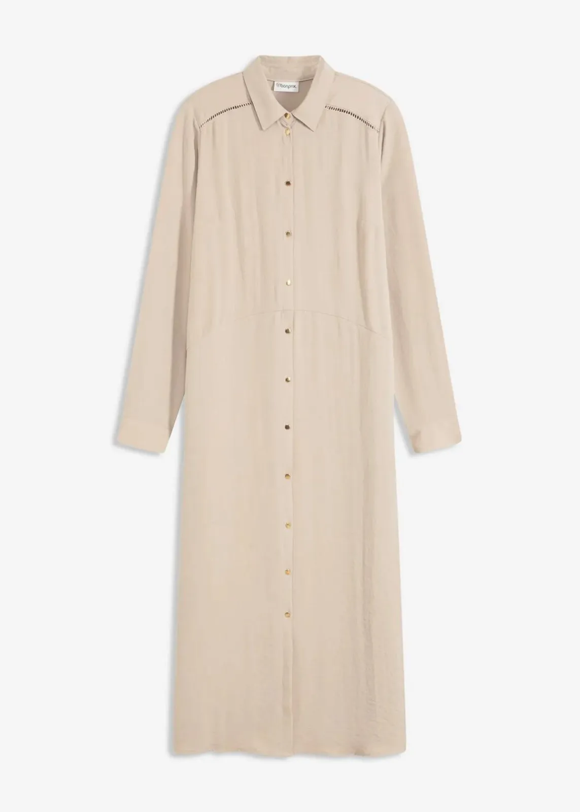 bonprix Bekleidung·Pullover & Strickjacken|Kleider|Hemdblusenkleid mit Leiterspitze sand