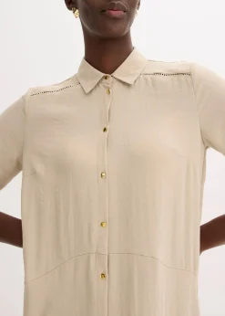 bonprix Bekleidung·Pullover & Strickjacken|Kleider|Hemdblusenkleid mit Leiterspitze sand