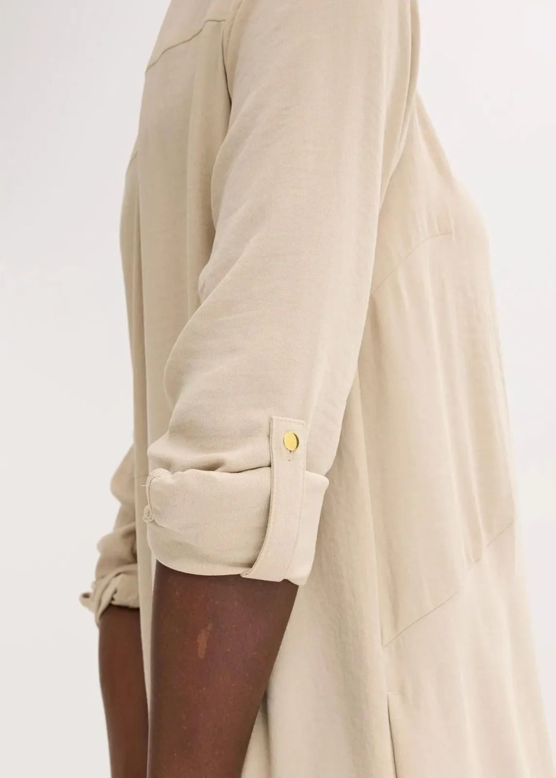 bonprix Bekleidung·Pullover & Strickjacken|Kleider|Hemdblusenkleid mit Leiterspitze sand