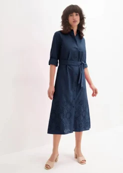 Hemdblusenkleid mit Lochstickerei|bonprix