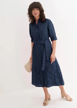 Hemdblusenkleid mit Lochstickerei|bonprix