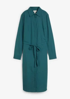 bonprix Kleider|Bekleidung·Pullover & Strickjacken|Hemdblusenkleid mit Seidenanteil pfeffergrün