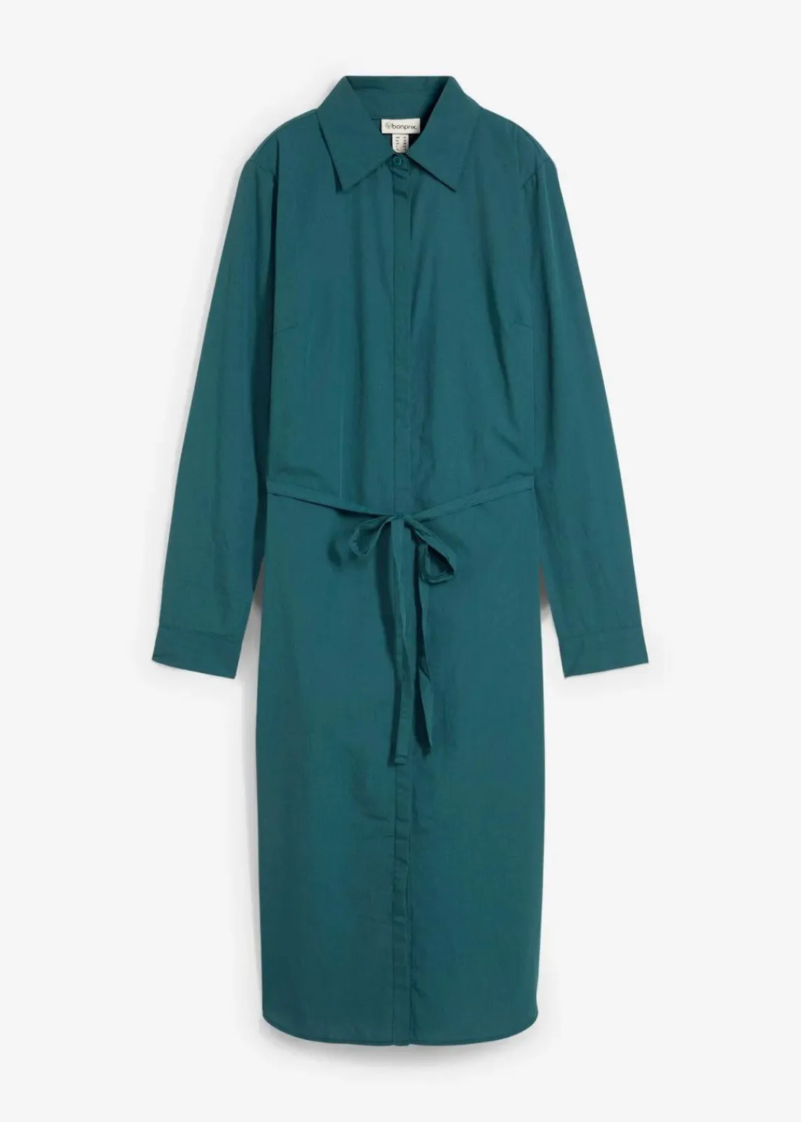 bonprix Kleider|Bekleidung·Pullover & Strickjacken|Hemdblusenkleid mit Seidenanteil pfeffergrün