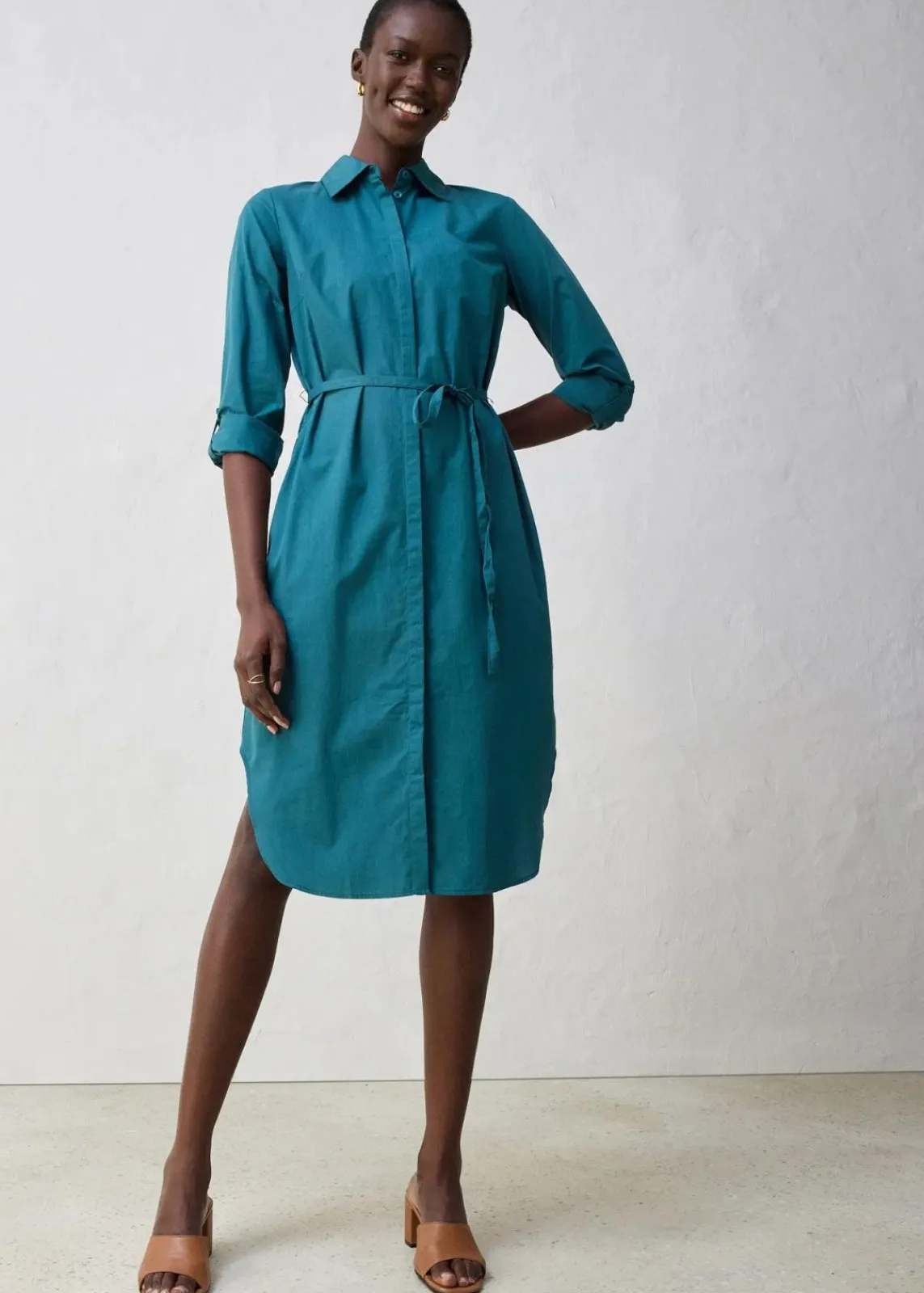 bonprix Kleider|Bekleidung·Pullover & Strickjacken|Hemdblusenkleid mit Seidenanteil pfeffergrün