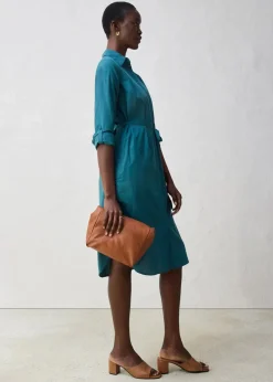 bonprix Kleider|Bekleidung·Pullover & Strickjacken|Hemdblusenkleid mit Seidenanteil pfeffergrün