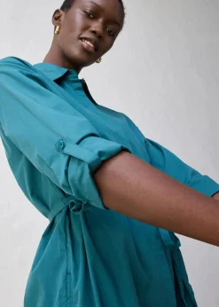 bonprix Kleider|Bekleidung·Pullover & Strickjacken|Hemdblusenkleid mit Seidenanteil pfeffergrün