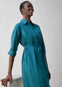 bonprix Kleider|Bekleidung·Pullover & Strickjacken|Hemdblusenkleid mit Seidenanteil pfeffergrün