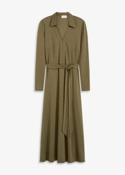 bonprix Bekleidung·Pullover & Strickjacken|Kleider|Hemdblusenkleid mit Viskose dunkeloliv