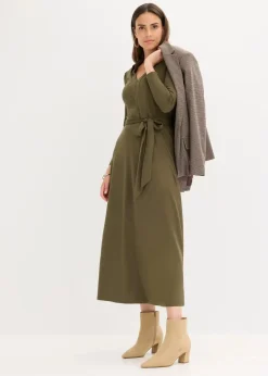 bonprix Bekleidung·Pullover & Strickjacken|Kleider|Hemdblusenkleid mit Viskose dunkeloliv