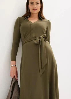 bonprix Bekleidung·Pullover & Strickjacken|Kleider|Hemdblusenkleid mit Viskose dunkeloliv