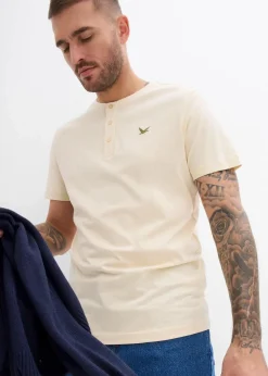 bonprix Große Größen|Basics|Henleyshirt aus reiner Bio-Baumwolle (3er Pack) oliv + beige + dunkelblau