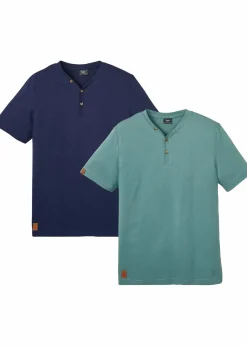 bonprix Große Größen|Basics|Henleyshirt aus reiner Bio-Baumwolle (2er Pack) dunkelblau+graugrün