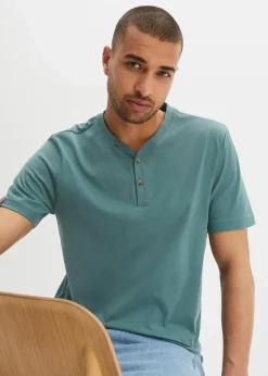 bonprix Große Größen|Basics|Henleyshirt aus reiner Bio-Baumwolle (2er Pack) dunkelblau+graugrün