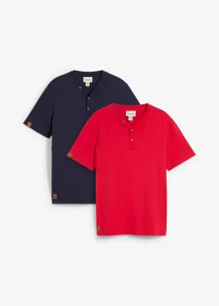 bonprix Shirts & Polos|Basics|Henleyshirt aus reiner Bio-Baumwolle (2er Pack) rot+dunkelblau