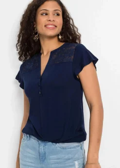 bonprix Shirts & Tops|Nachhaltigere Materialien|Henleyshirt aus Viskose-Mix dunkelblau