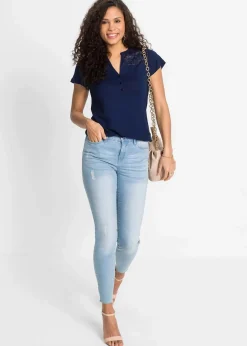 bonprix Shirts & Tops|Nachhaltigere Materialien|Henleyshirt aus Viskose-Mix dunkelblau