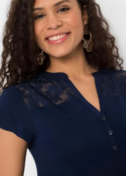 bonprix Shirts & Tops|Nachhaltigere Materialien|Henleyshirt aus Viskose-Mix dunkelblau