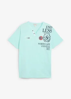 bonprix Große Größen|Shirts & Polos|Henleyshirt, Kurzarm aus reiner Bio-Baumwolle mint bedruckt