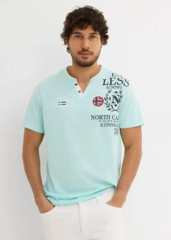bonprix Große Größen|Shirts & Polos|Henleyshirt, Kurzarm aus reiner Bio-Baumwolle mint bedruckt