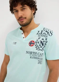 bonprix Große Größen|Shirts & Polos|Henleyshirt, Kurzarm aus reiner Bio-Baumwolle mint bedruckt