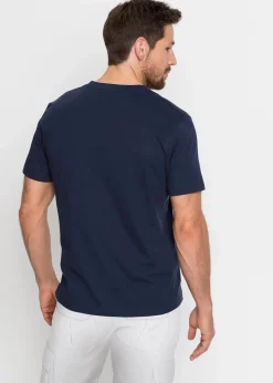 bonprix Shirts & Polos|Große Größen|Henleyshirt, Kurzarm aus reiner Bio-Baumwolle dunkelblau bedruckt