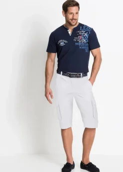 bonprix Shirts & Polos|Große Größen|Henleyshirt, Kurzarm aus reiner Bio-Baumwolle dunkelblau bedruckt