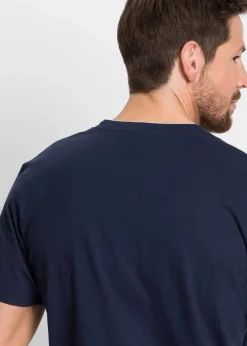 bonprix Shirts & Polos|Große Größen|Henleyshirt, Kurzarm aus reiner Bio-Baumwolle dunkelblau bedruckt
