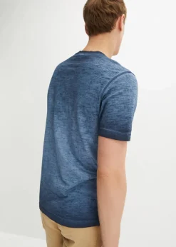 bonprix Große Größen|Shirts & Polos|Henleyshirt, Kurzarm aus reiner Bio-Baumwolle in gewaschener Optik indigo used